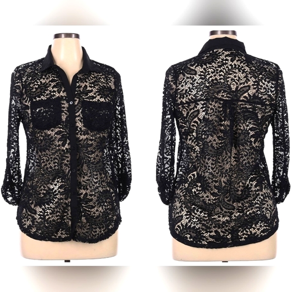 Maurices Tops - Maurices, NWT, Black, Crochet & Lace, Button Front, 3/4 Sleeve, Top, Size 20/2XL